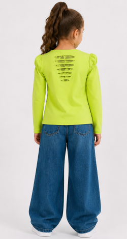 Girls lime sweatshirt with rhinestone bow print - Image 4