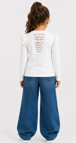 Girls white sweatshirt with rhinestone bow print - Image 4