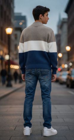 Джинсы для подростка-мальчика, синие, рваные — стильный casual-образ