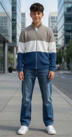 Джинсы для подростка-мальчика, синие, рваные — стильный casual-образ
