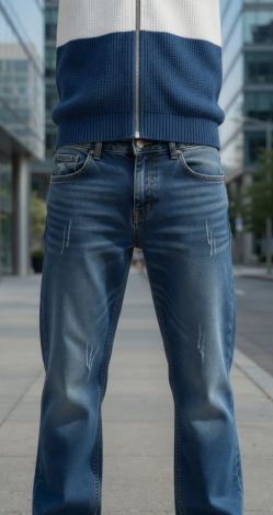 Джинсы для подростка-мальчика, синие, рваные — стильный casual-образ