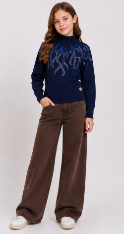 Girls rhinestone patterned sweater blue