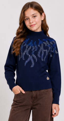 Girls rhinestone patterned sweater blue