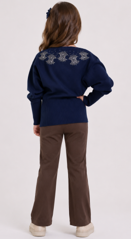 Girls rhinestone embellished tunic sweater blue
