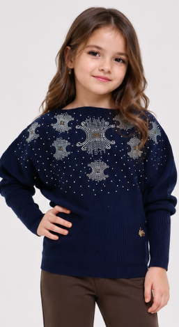 Girls rhinestone embellished tunic sweater blue