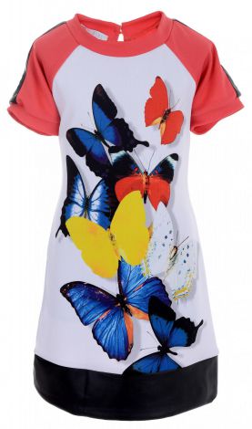 Красивое платье-туника красного цвета с бабочками
