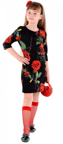 Стильное черное платье с розами  № 1528