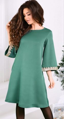 Elegant flared dress with beautiful sleeves and crystals