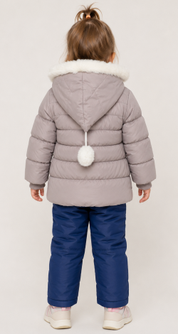 Beige hooded jacket with faux fur trim for girls