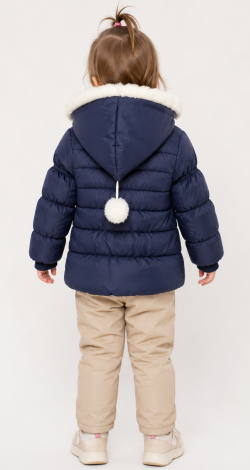 Blue hooded jacket with faux fur trim for girls