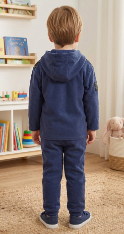 Toddler Boy 3 Years Navy Blue Tracksuit, Sporty Tri-Color Hoodie and Joggers 2-Piece Knit Clothing Set