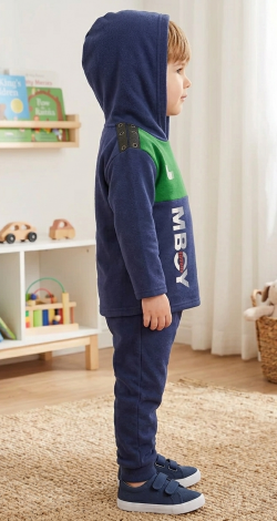 Toddler Boy 3 Years Navy Blue and Green Tracksuit, Sporty Tri-Color Hoodie and Sweatpants 2-Piece Clothing Set