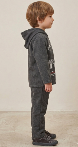Toddler Boy 3Years Dark Gray Tracksuit, Charcoal Winter Hoodie and Sweatpants 2-Piece Activewear Suit