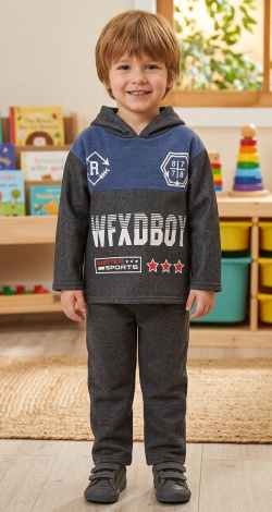 Toddler Boy 3Years Dark Gray Tracksuit, Charcoal Winter Hoodie and Sweatpants 2-Piece Activewear Suit