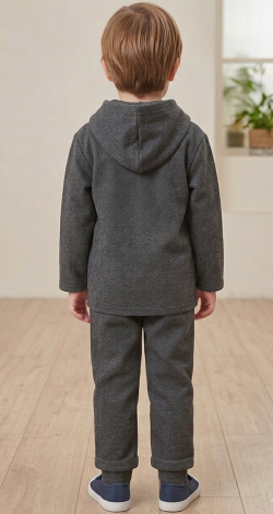 Toddler Boy 3Years Dark Gray Tracksuit, Charcoal Winter Hoodie and Sweatpants 2-Piece Activewear Suit