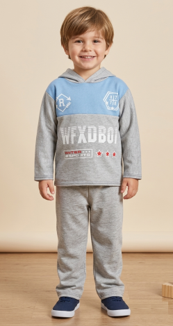 Toddler Boy 3 Years Gray and Blue Tracksuit, Cotton Hoodie and Sweatpants 2-Piece Everyday Sport Suit