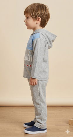 Toddler Boy 3 Years Gray and Blue Tracksuit, Cotton Hoodie and Sweatpants 2-Piece Everyday Sport Suit