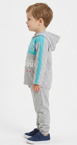 Toddler Boy 3 Years Gray and Blue Tracksuit, Cotton Hoodie and Sweatpants 2-Piece Everyday Sport Suit