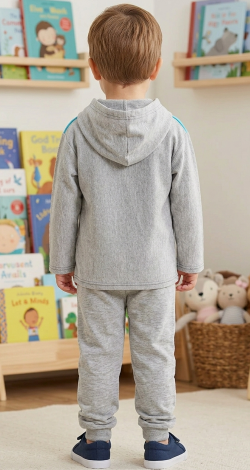 Toddler Boy 3 Years Gray and Blue Tracksuit, Cotton Hoodie and Sweatpants 2-Piece Everyday Sport Suit