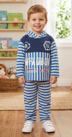 Toddler Boy 3 Years Striped Tracksuit, Blue and Gray Striped Hoodie and Sweatpants 2-Piece Sport Suit