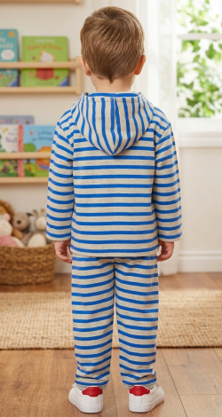 Toddler Boy 3 Years Striped Tracksuit, Blue and Gray Striped Hoodie and Sweatpants 2-Piece Sport Suit