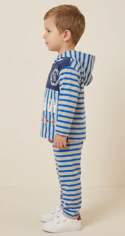 Toddler Boy 3 Years Striped Tracksuit, Blue and Gray Striped Hoodie and Sweatpants 2-Piece Sport Suit