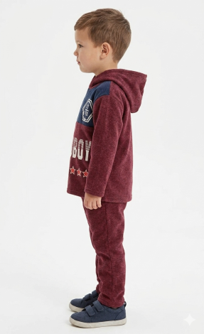 Toddler Boy 3 Years Fleece Tracksuit, Burgundy Winter Hoodie and Sweatpants 2-Piece Sport Suit