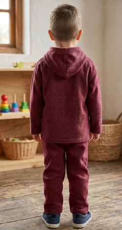Toddler Boy 3 Years Fleece Tracksuit, Burgundy Winter Hoodie and Sweatpants 2-Piece Sport Suit
