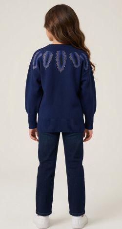 Girls rhinestone decorated tunic sweater blue