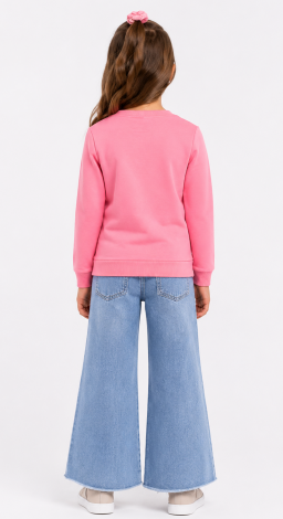 Girls pink sweatshirt with girl in glasses print
