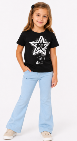Girls black t-shirt with stylish star print