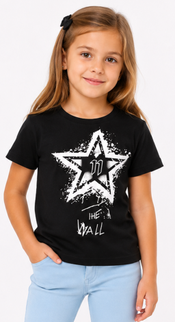 Girls black t-shirt with stylish star print