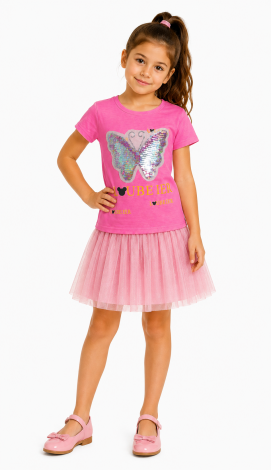 Girls printed reversible sequin rainbow butterfly t-shirt pink