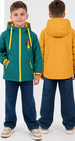 Reversible boys windbreaker green-yellow