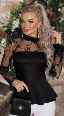 Lace blouse with knitted bodice and basque