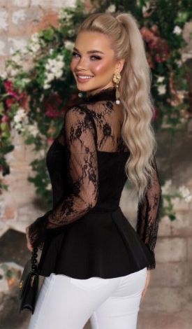 Lace blouse with knitted bodice and basque