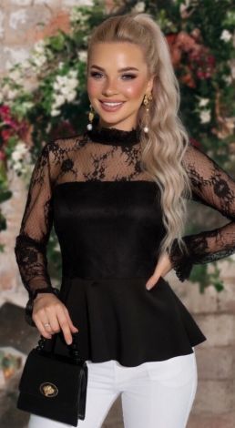 Lace blouse with knitted bodice and basque