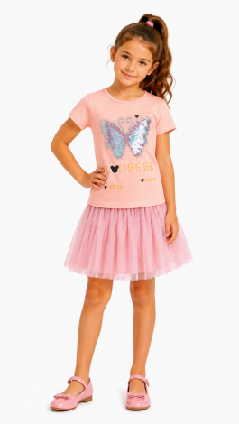 Girls printed reversible sequin rainbow butterfly t-shirt powder pink