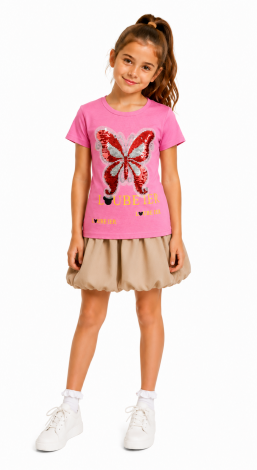 Girls printed reversible sequin butterfly t-shirt pink