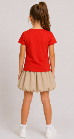 Girls red t-shirt with Paris print and sequins