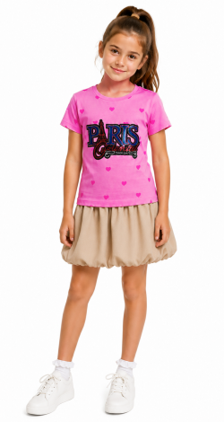 Girls pink t-shirt with Paris print and sequins