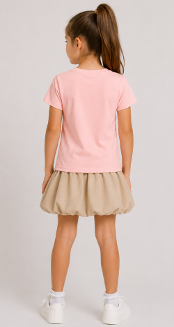 Girls powder pink t-shirt with Paris print and sequins