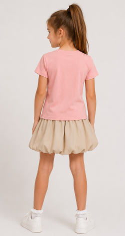 Girls powder pink t-shirt with heart reversible sequins and butterfly
