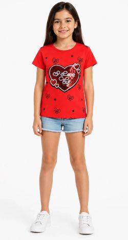 Girls printed reversible sequin t-shirt red