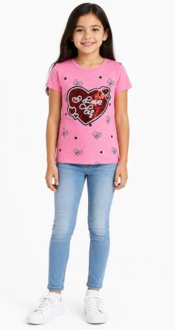 Girls printed reversible sequin t-shirt pink