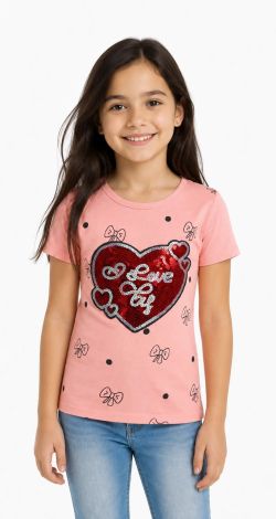 Girls printed reversible sequin t-shirt powder pink