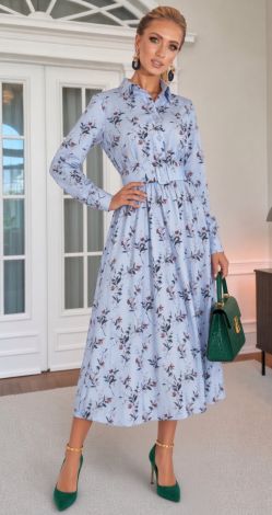 Feminine midi dress with an exclusive floral print and belt