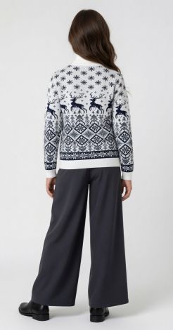 Kids and Teen Sweater with Deer in White and Blue for Girl: Festive Christmas Design