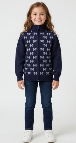 Blue zip-up sweater with bows for girls