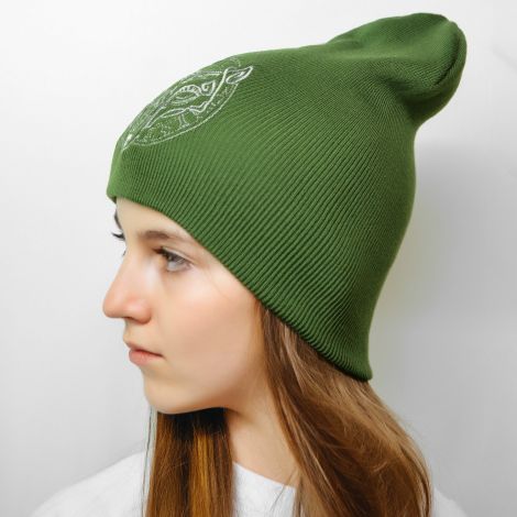 Hat with a green wolf